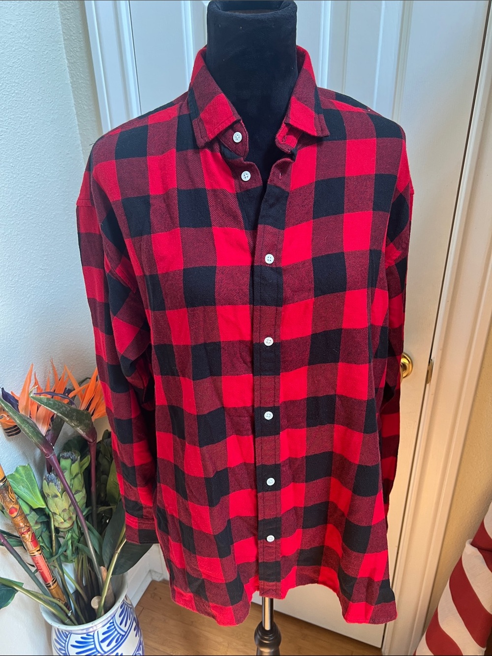 NEW POLO RALPH LAUREN relaxed fit plaid cotton flannel shirt in red/black 14 - Picture 2 of 7
